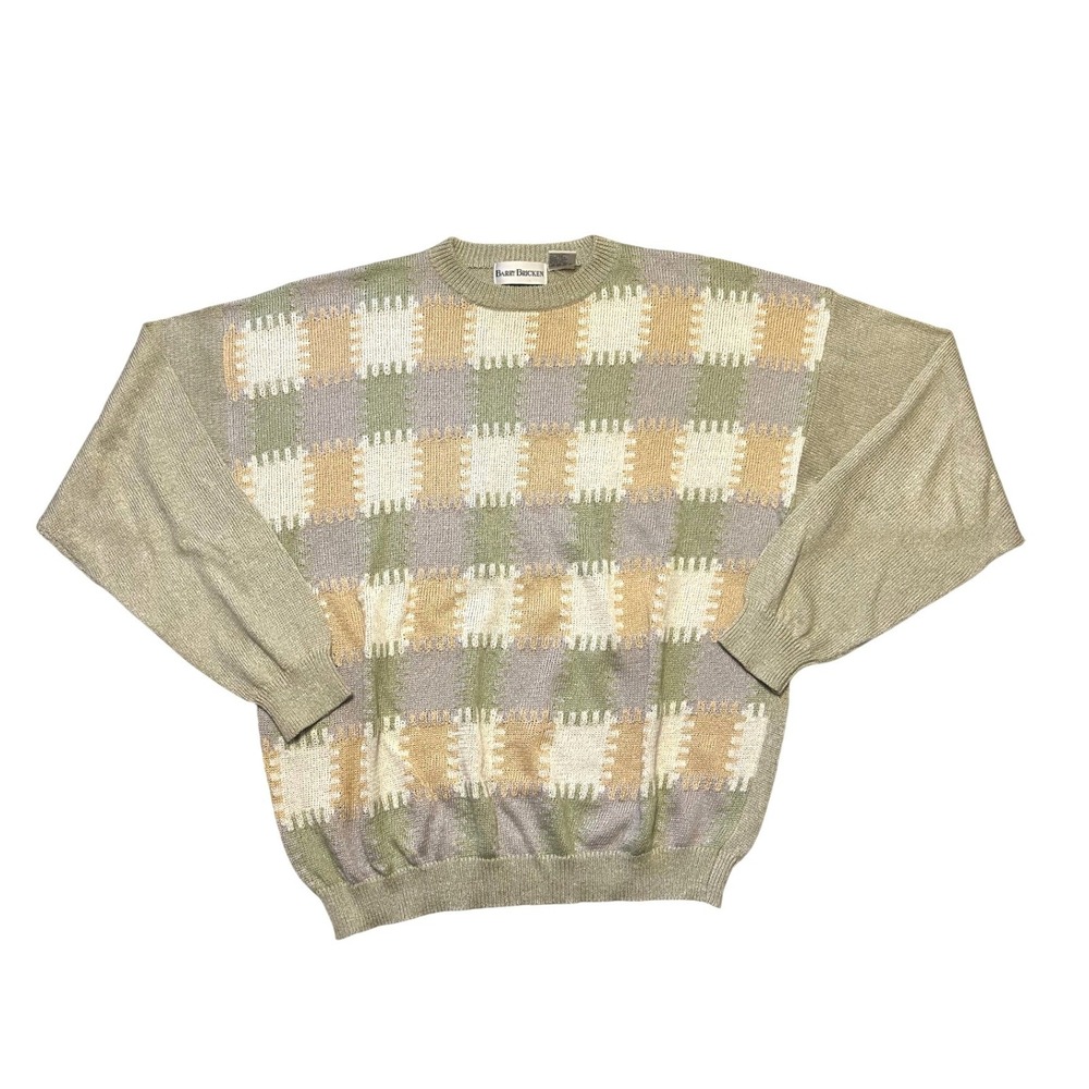 Barry Bricken Sweater L Linen Silk Geometric Patchwork Grandpa Core vintage
